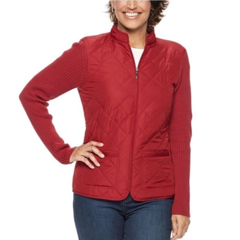 Barn Red Chore Puffer Quilted Jacket Up Zip Up Sweater Coat Croft & Barrow